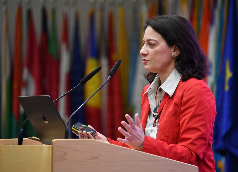 Oana Popescu-Zamfir engages in a presentation with peers