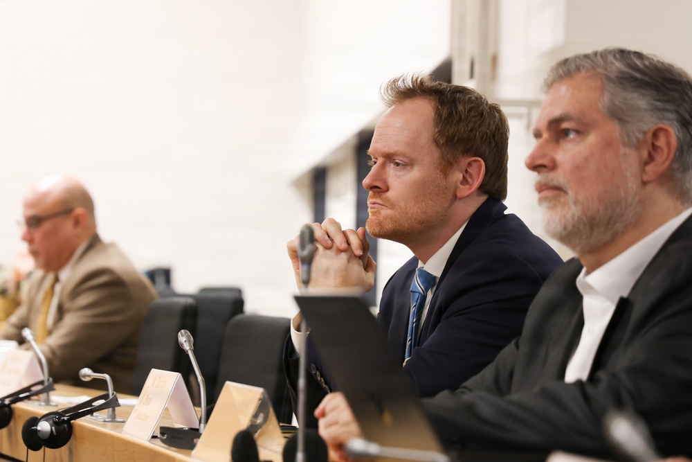 Course participant observes closing remarks at Strategic Competition and Russia course