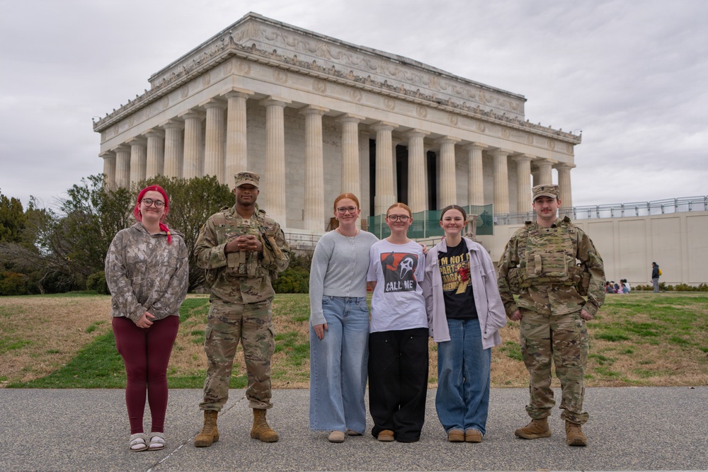 Joint Task Force Magnolia Soldiers patrol at the Lincoln Memorial