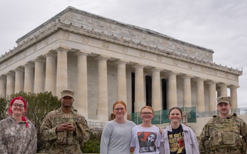 Joint Task Force Magnolia Soldiers patrol at the Lincoln Memorial