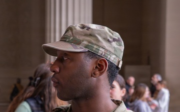 Joint Task Force Magnolia Soldiers patrol at the Lincoln Memorial