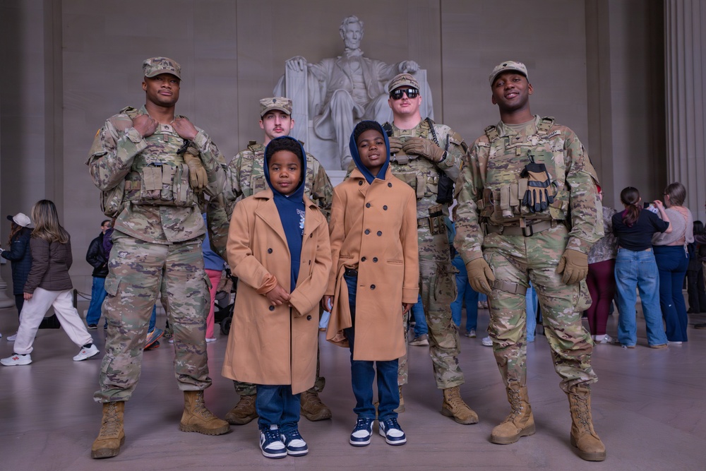 Joint Task Force Magnolia Soldiers patrol at the Lincoln Memorial