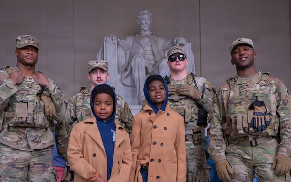 Joint Task Force Magnolia Soldiers patrol at the Lincoln Memorial