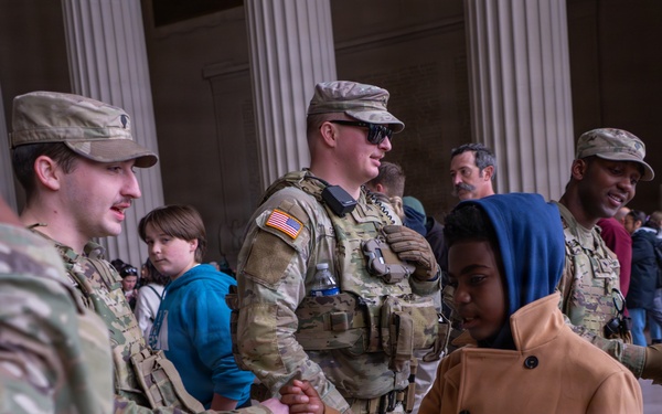 Joint Task Force Magnolia Soldiers patrol at the Lincoln Memorial