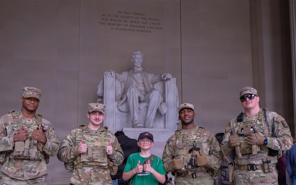 Joint Task Force Magnolia Soldiers patrol at the Lincoln Memorial