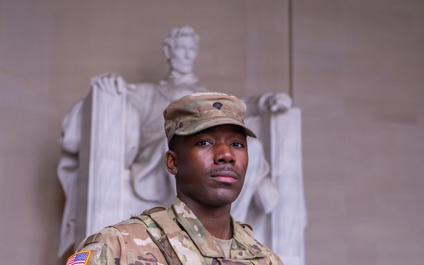 Joint Task Force Magnolia Soldiers patrol at the Lincoln Memorial