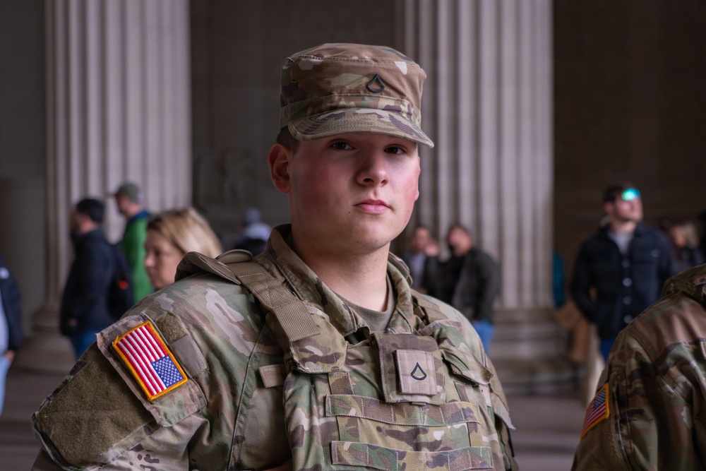 Joint Task Force Magnolia Soldiers patrol at the Lincoln Memorial