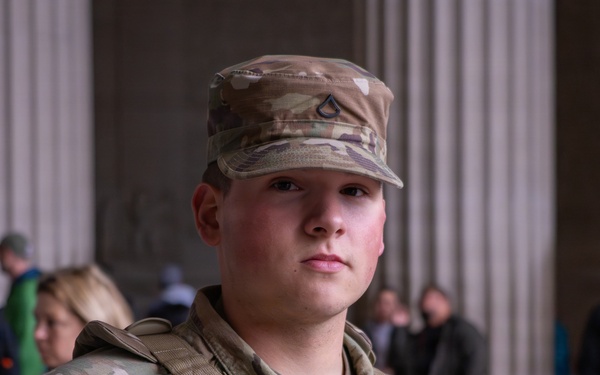 Joint Task Force Magnolia Soldiers patrol at the Lincoln Memorial