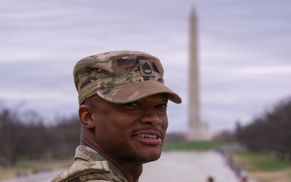 Joint Task Force Magnolia Soldiers patrol at the Lincoln Memorial