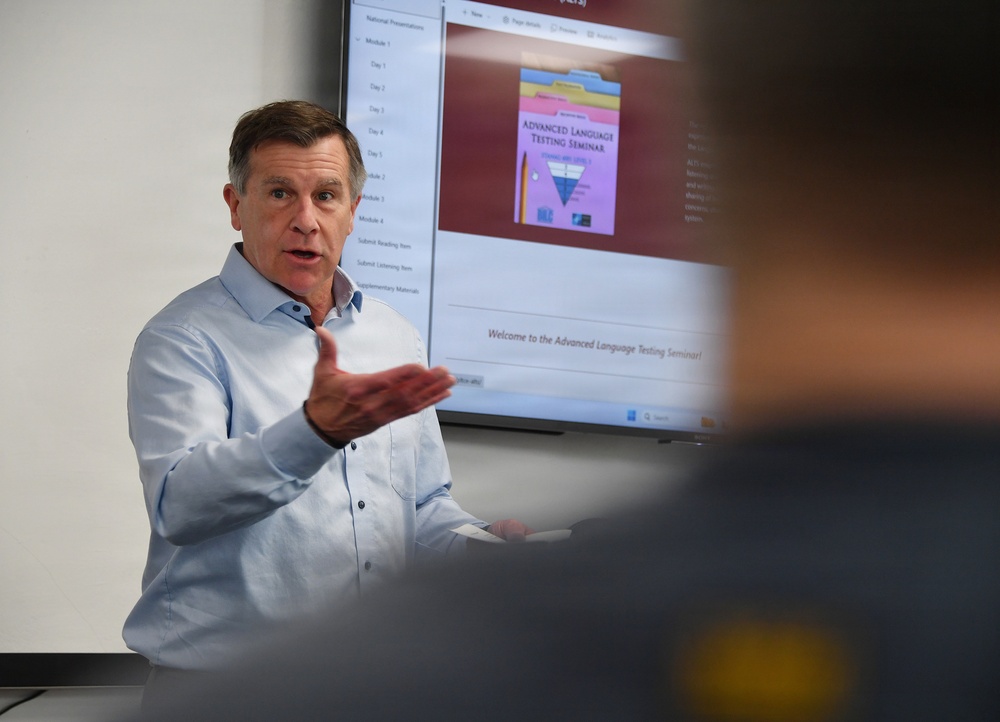 U.S. deputy director Timothy McAteer delivers opening remarks for participants in the Partner Language Training Center Europe