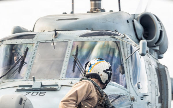 USS Bainbridge conducts flight quarters during Operation Epic Fury
