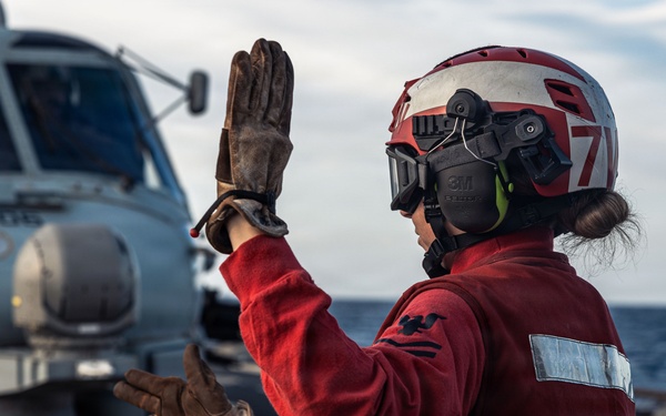 USS Bainbridge conducts flight quarters during Operation Epic Fury
