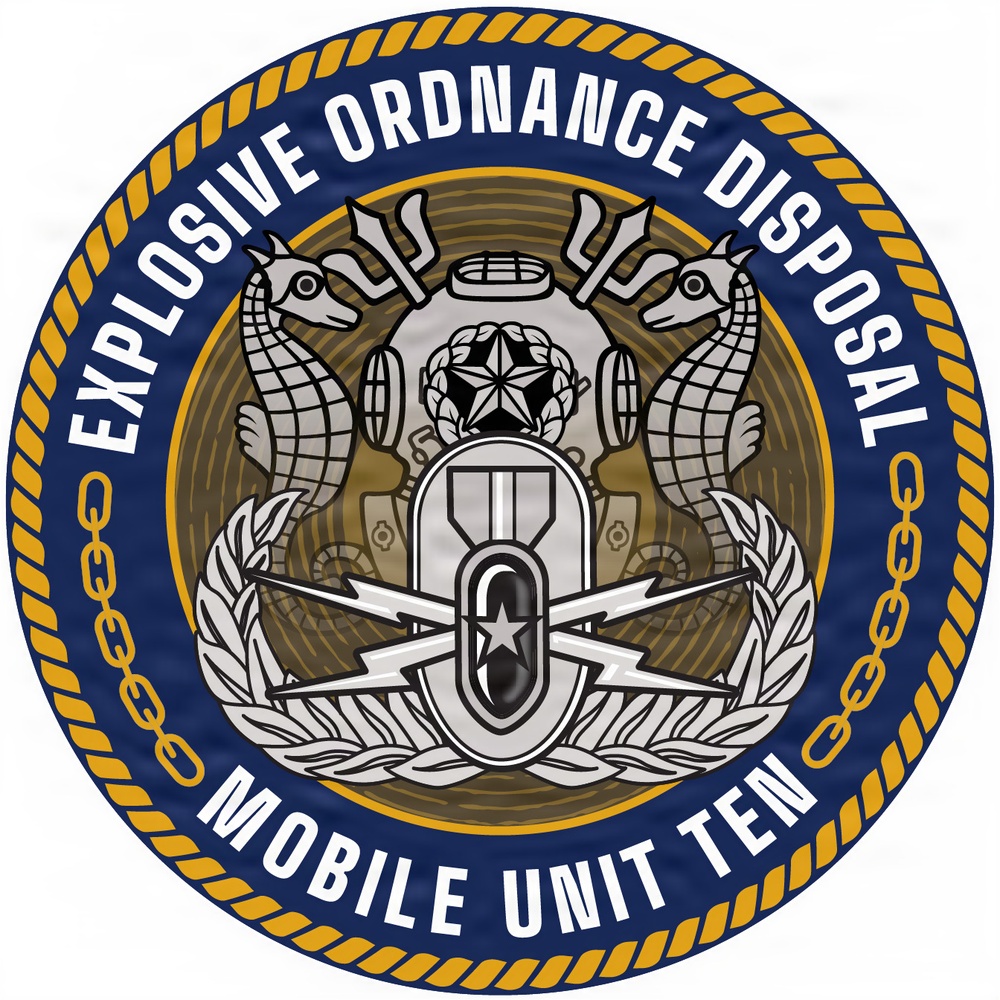 The official command logo of Explosive Ordnance Disposal Mobile Unit TEN (EODMU-10).