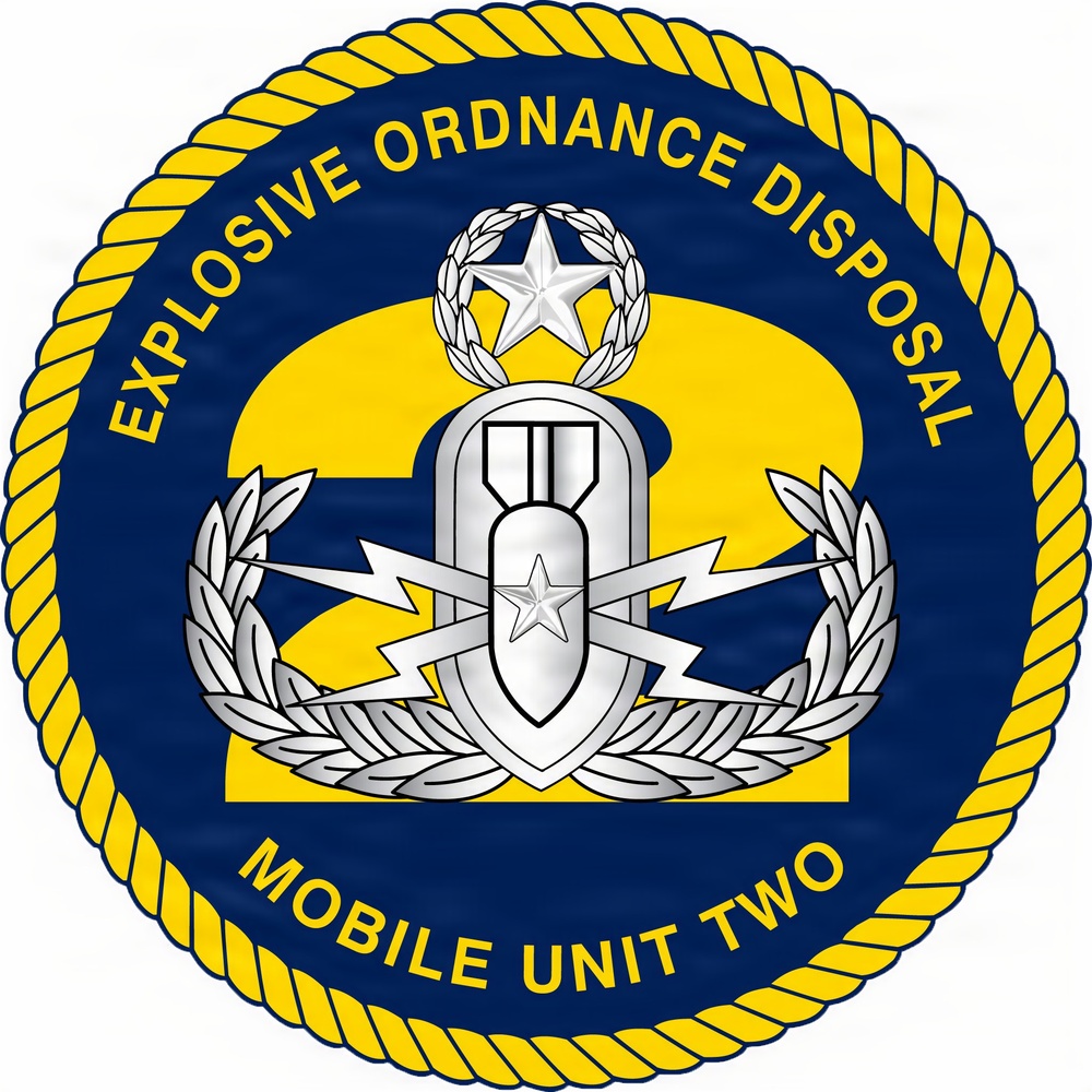 The official command logo of Explosive Ordnance Disposal Mobile Unit TWO (EODMU-2).