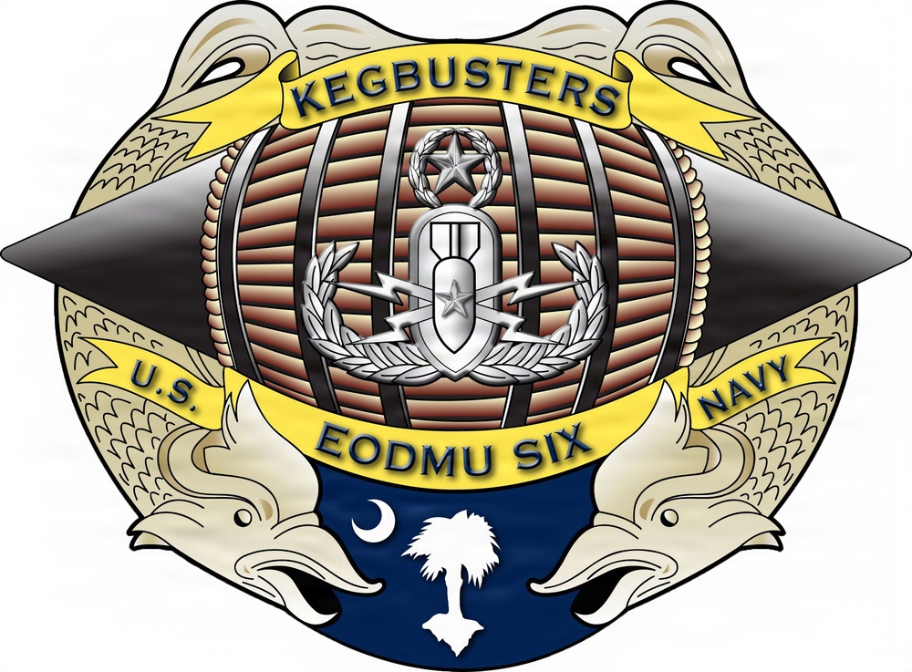 The official command logo of Explosive Ordnance Disposal Mobile Unit SIX (EODMU-6).
