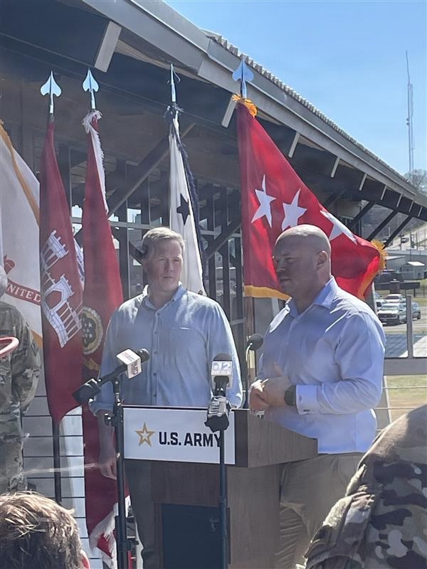 ASA(CW) Adam Telle and Secretary of the Army Daniel Driscoll at the Building Infrastructure Not Paperwork Press Conference in Vicksburg, MS