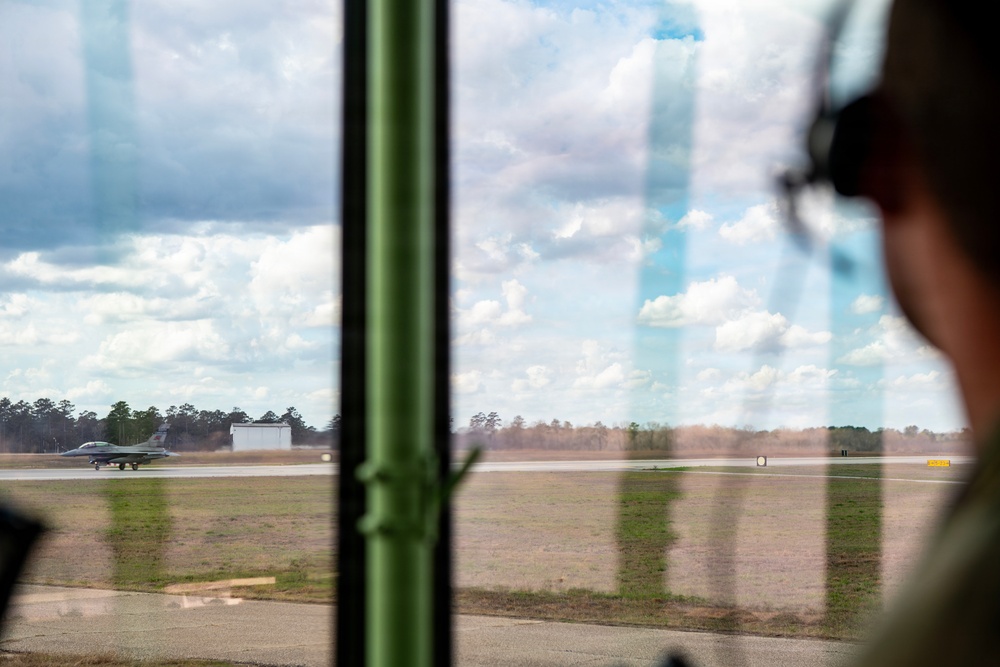 245th Combat Airfield Operations Squadron maintainers and controllers train in a mock deployment environment