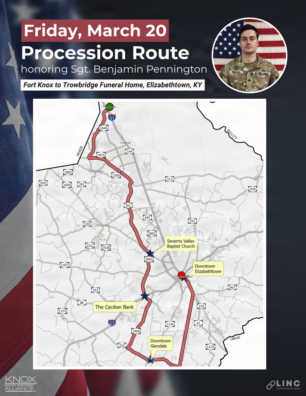 Staff Sgt. Benjamin Pennington procession route