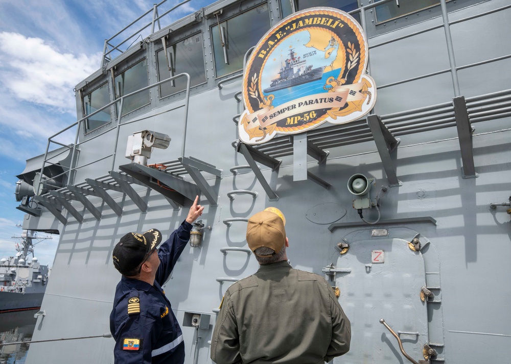 Adm. Steve Koehler, commander, U.S. Pacific, tours the Ecuadorian Navy offshore patrol vessel BAE Jambelí (MP 56)