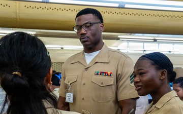 Camp Blaz Marines Judge Untalan Middle School's Science Fair