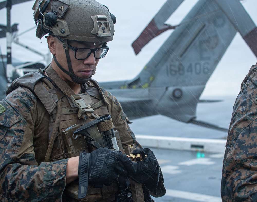 The 31st Marine Expeditionary Unit Conducts Live Fire onboard USS New Orleans (LPD 18)