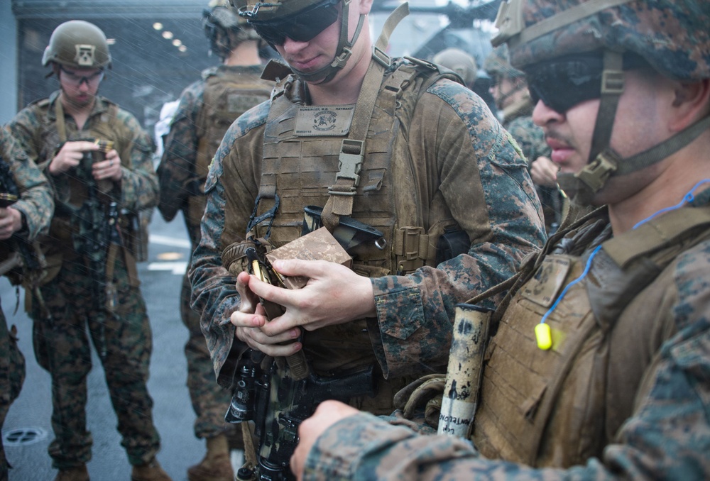 The 31st Marine Expeditionary Unit Conducts Live Fire onboard USS New Orleans (LPD 18)