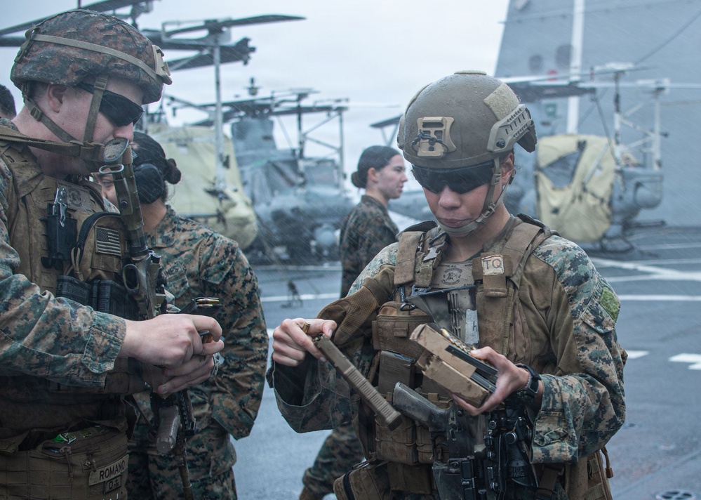 The 31st Marine Expeditionary Unit Conducts Live Fire onboard USS New Orleans (LPD 18)