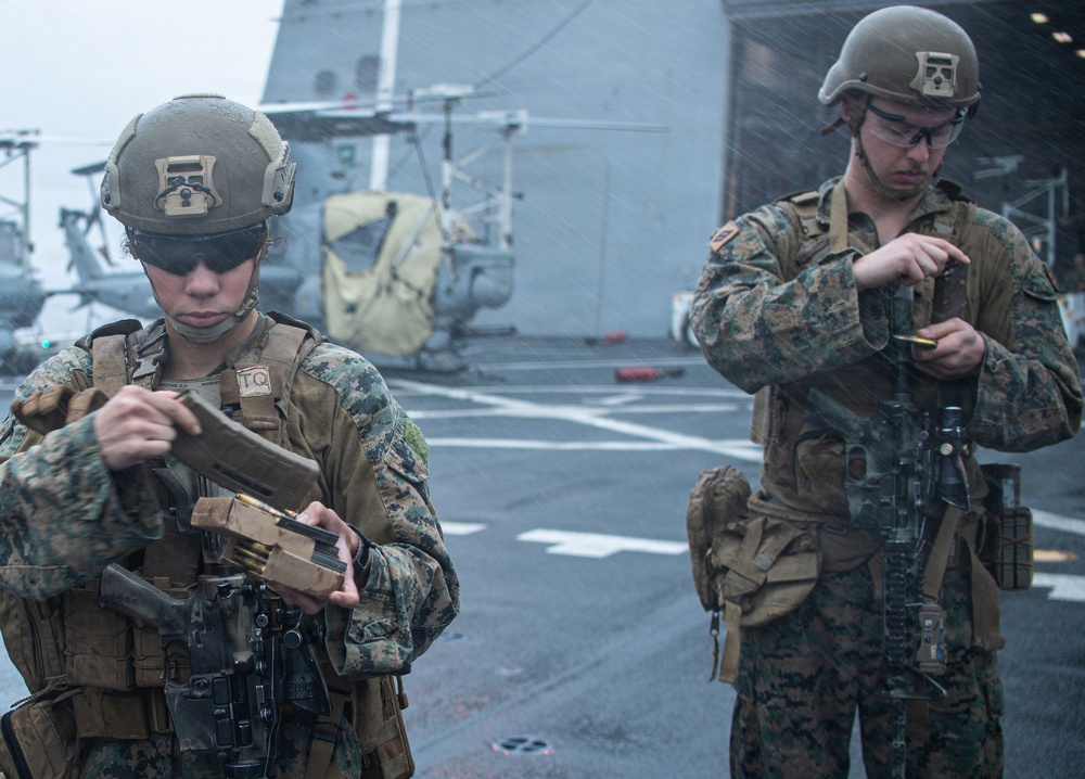 The 31st Marine Expeditionary Unit Conducts Live Fire onboard USS New Orleans (LPD 18)