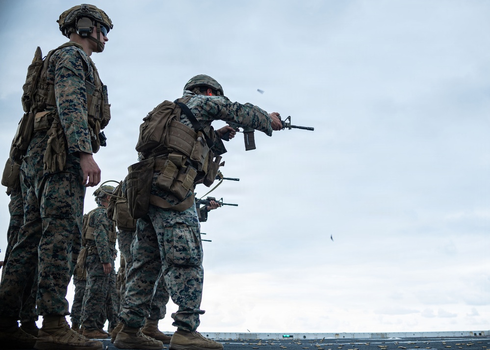 The 31st Marine Expeditionary Unit Conducts Live Fire onboard USS New Orleans (LPD 18)