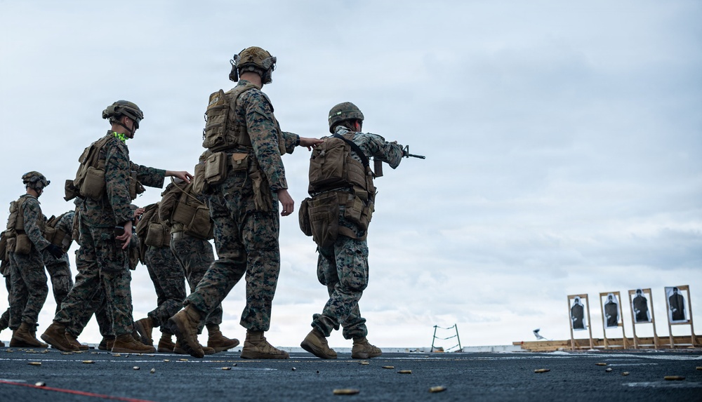The 31st Marine Expeditionary Unit Conducts Live Fire onboard USS New Orleans (LPD 18)