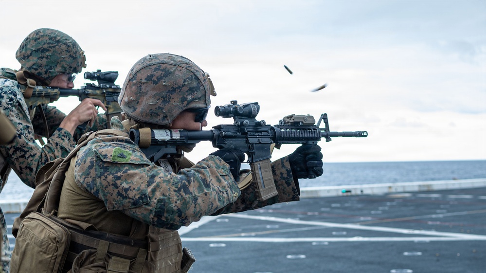 The 31st Marine Expeditionary Unit Conducts Live Fire onboard USS New Orleans (LPD 18)