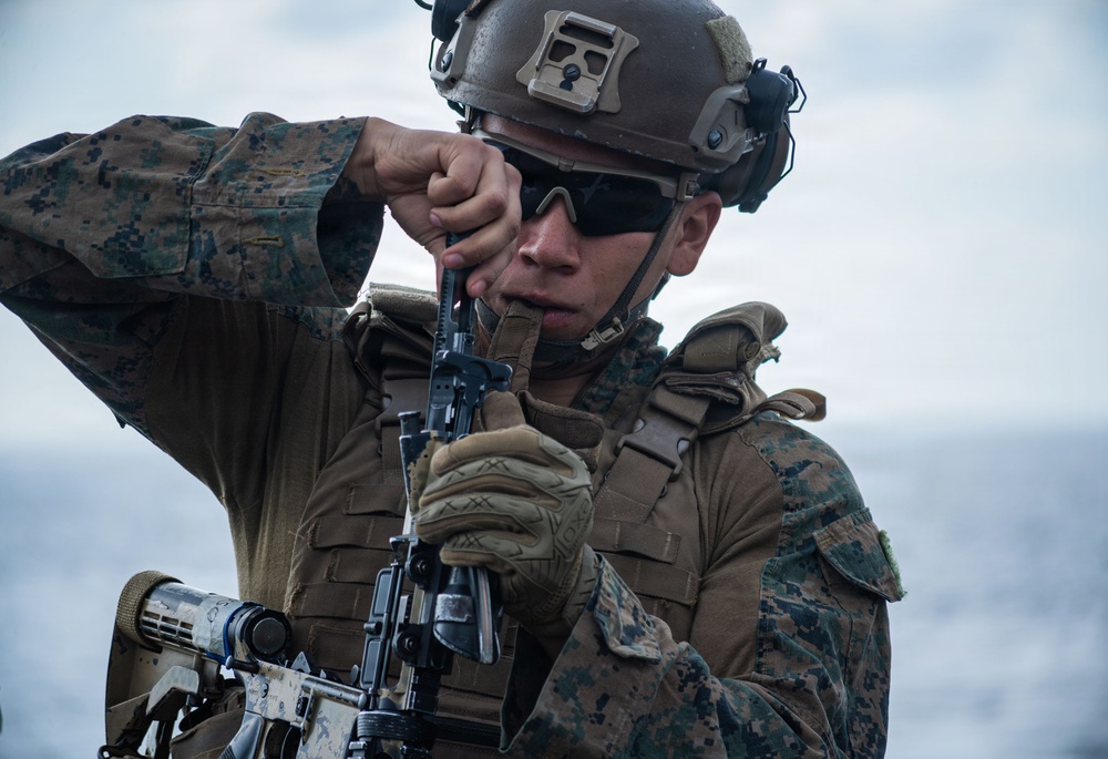 The 31st Marine Expeditionary Unit Conducts Live Fire onboard USS New Orleans (LPD 18)