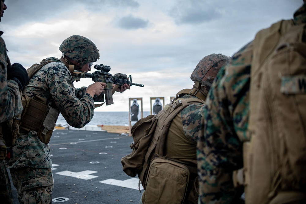 The 31st Marine Expeditionary Unit Conducts Live Fire onboard USS New Orleans (LPD 18)