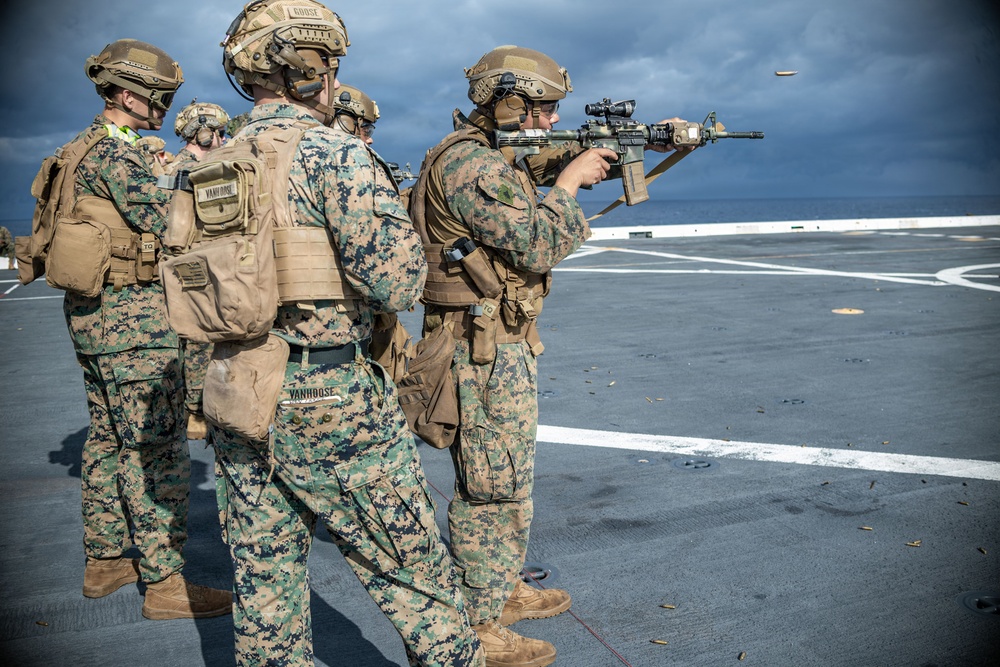 The 31st Marine Expeditionary Unit Conducts Live Fire onboard USS New Orleans (LPD 18)