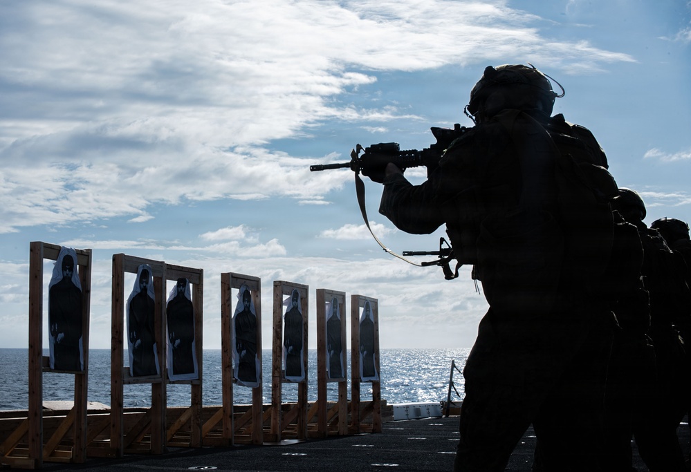 The 31st Marine Expeditionary Unit Conducts Live Fire onboard USS New Orleans (LPD 18)