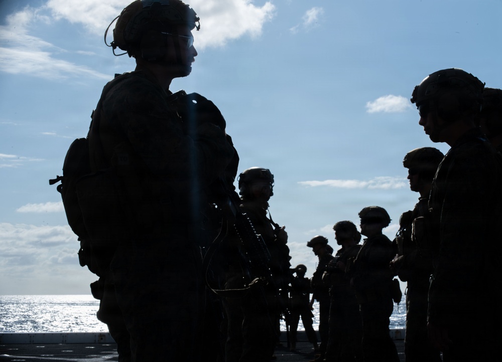 The 31st Marine Expeditionary Unit Conducts Live Fire onboard USS New Orleans (LPD 18)