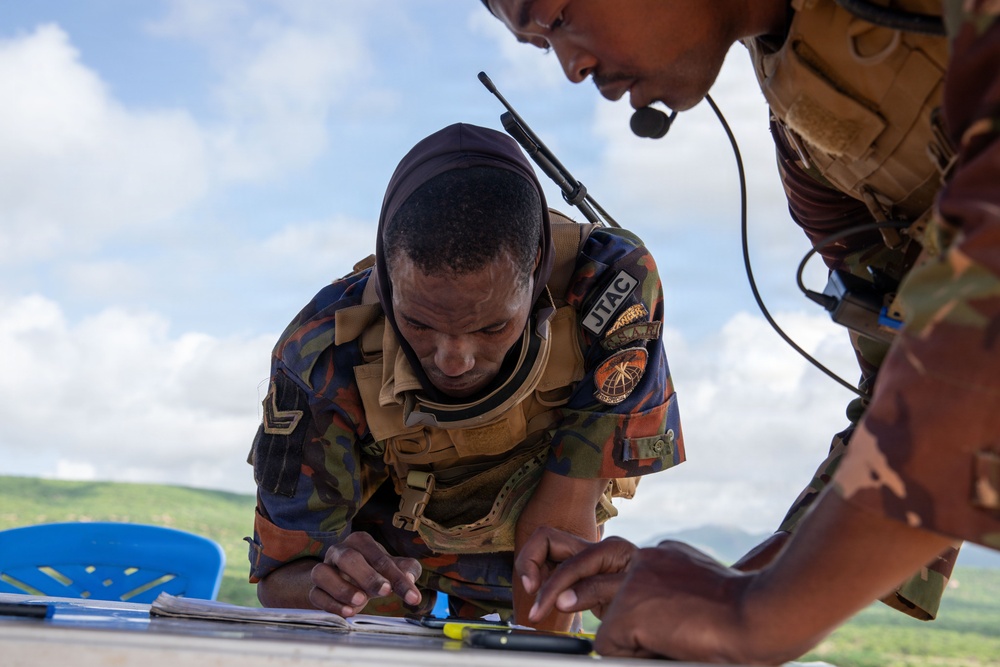 Multinational forces coordinate close air support during Justified Accord 2026 Top Gun competition