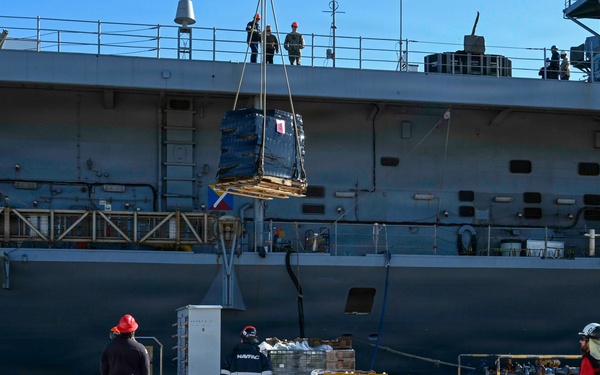 USS Mount Whitney stores replenishment on NAVSTA Rota