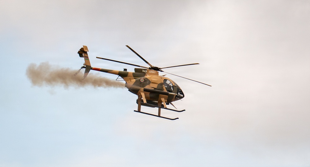 Kenya Army MD 530F supports multinational combined arms live-fire during Justified Accord 2026