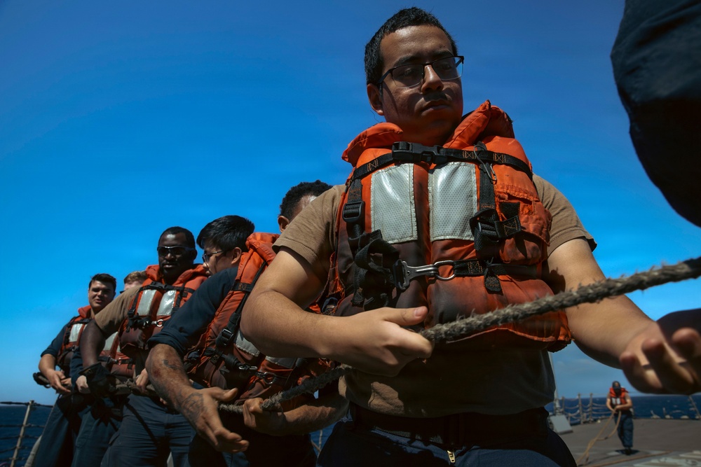 USS Winston S. Churchill Conducts a Replenishment-at-Sea During Operation Epic Fury