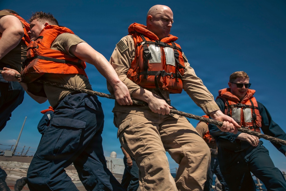 USS Winston S. Churchill Conducts a Replenishment-at-Sea During Operation Epic Fury