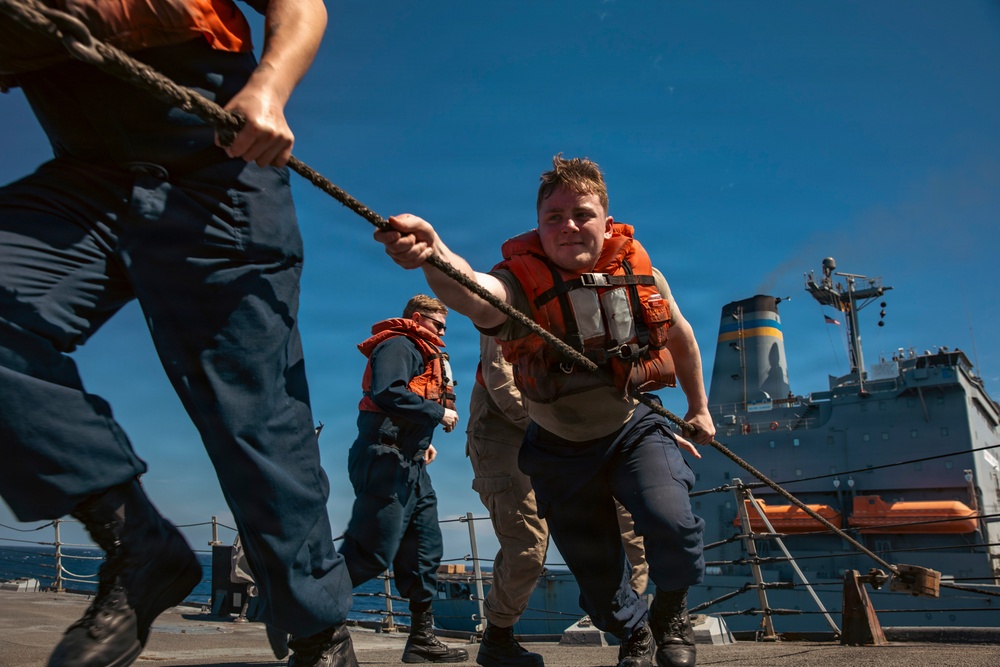 USS Winston S. Churchill Conducts a Replenishment-at-Sea During Operation Epic Fury