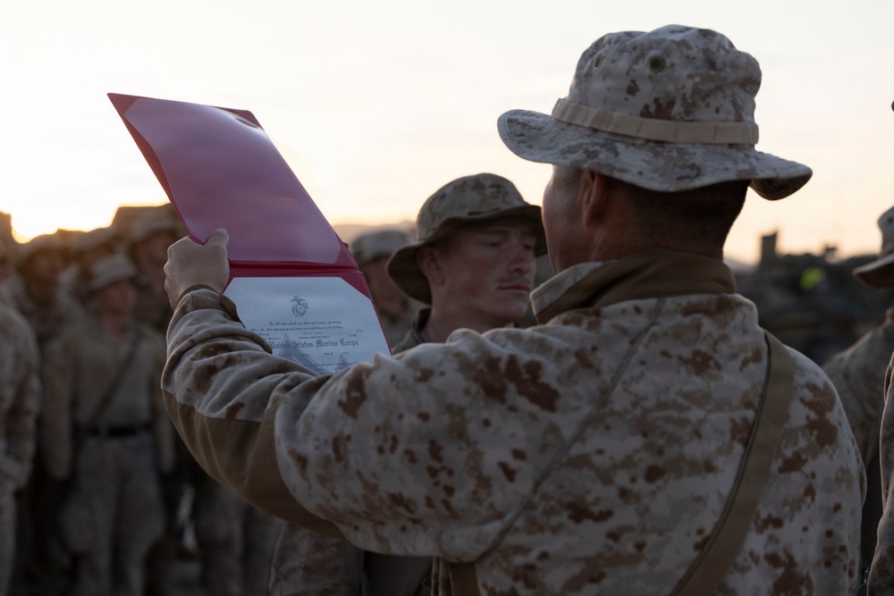 U.S. Marines with 3rd LAR meritoriously promote to corporal during NTC 26-05