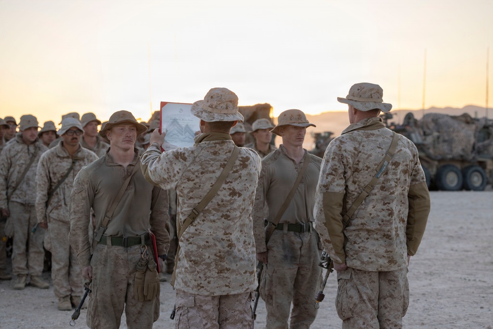 U.S. Marines with 3rd LAR meritoriously promote to corporal during NTC 26-05