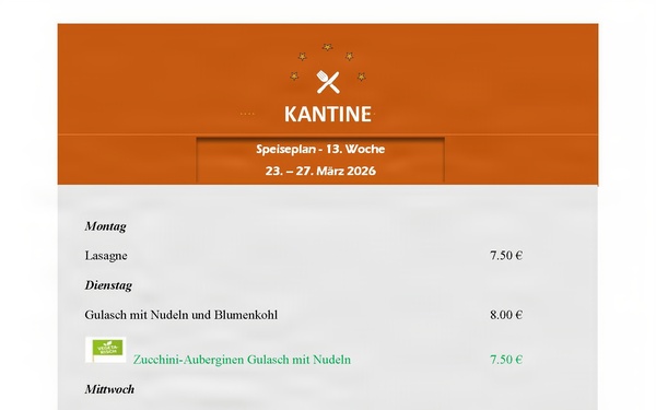 USAG Ansbach Kantine Menu 23 March 2026