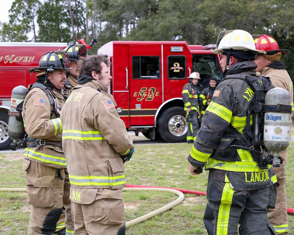 Naval Support Activity Panama City Fire and Emergency Services train with Lynn Haven Fire Rescue