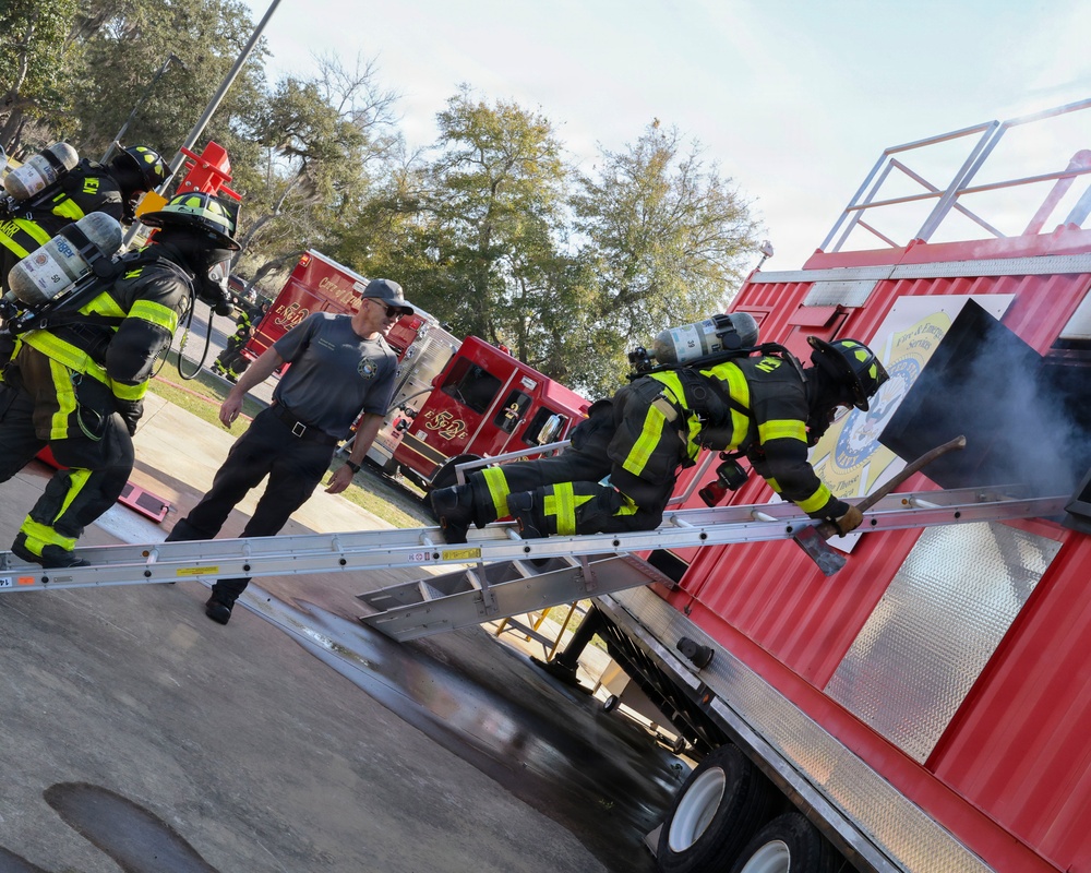 Naval Support Activity Panama City Fire and Emergency Services train with Lynn Haven Fire Rescue