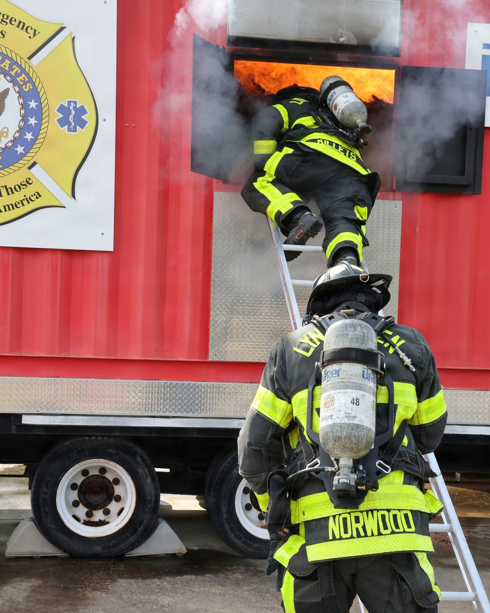 Naval Support Activity Panama City Fire and Emergency Services train with Lynn Haven Fire Rescue