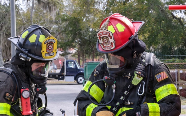 Naval Support Activity Panama City Fire and Emergency Services train with Lynn Haven Fire Rescue