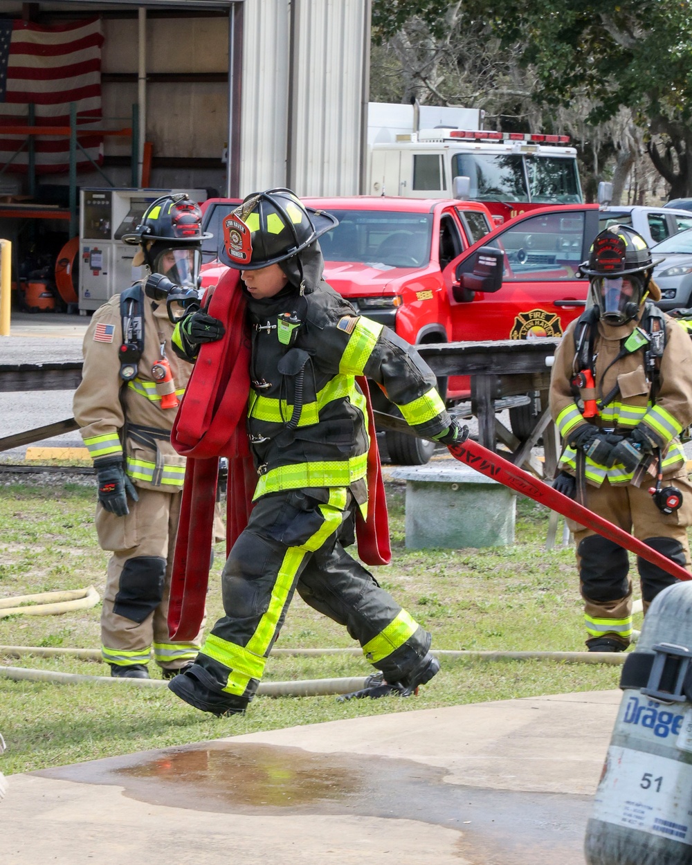 Naval Support Activity Panama City Fire and Emergency Services train with Lynn Haven Fire Rescue